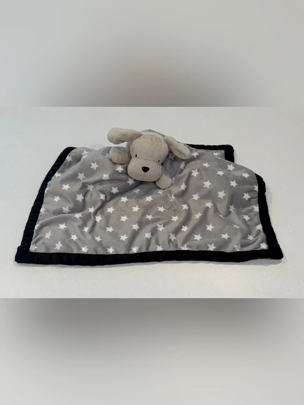 Gerber Modern Moments Puppy Security Blanket Lovey Gray Black White Stars Large